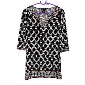 WHITE HOUSE BLACK MARKET  Dress BLACK WHITE size XXS Retro 60's 70's Hippie Cute